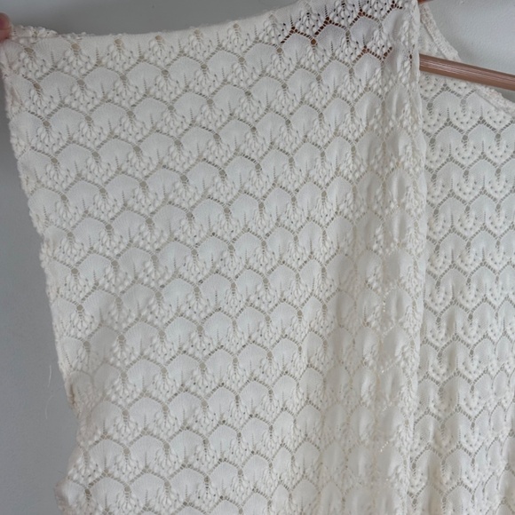 VTG 70s Cream Crochet Duster Cardigan Ivory Lace Kimono Boho Festival Cottage - Picture 3 of 8